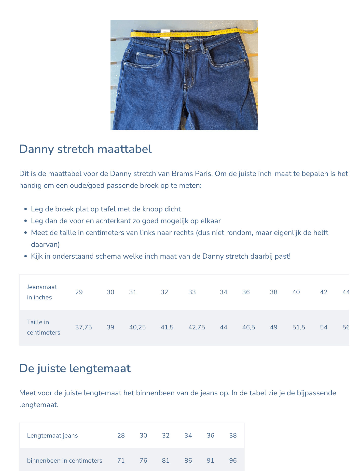 Brams Paris Danny stretch - Een duidelijke maattabel voor heren jeans
